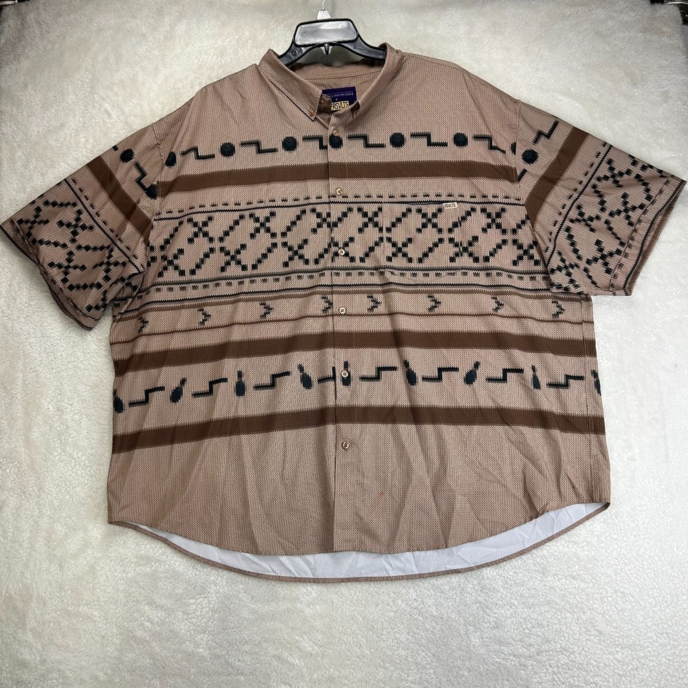 RSVLTS The Big Lebowski Button Down Shirt Mens 4XL Brown Kunuflex Geometric